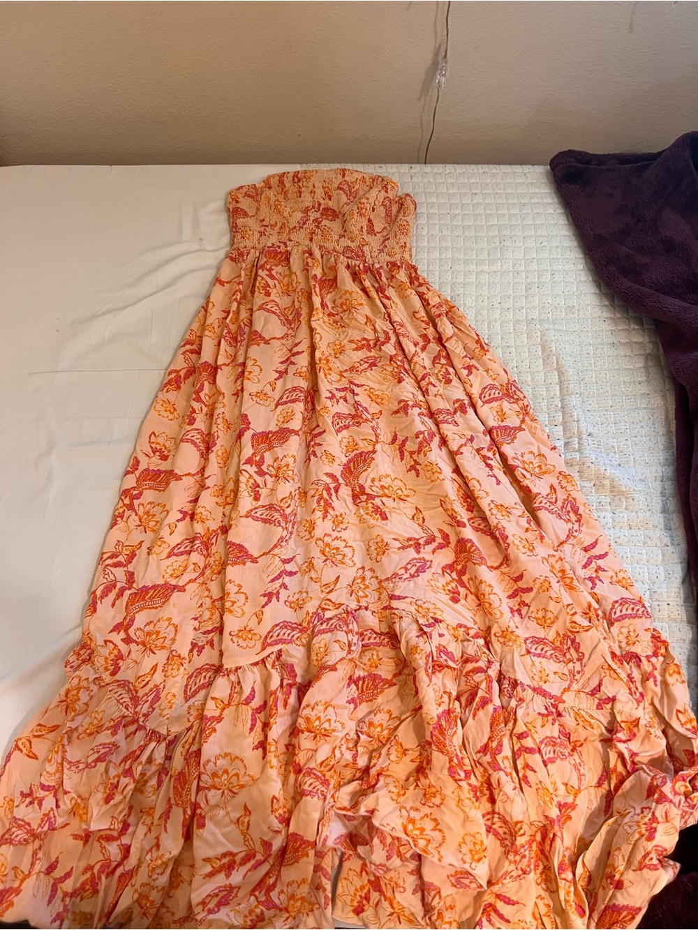 Free People Peach-Pink Smocked Floral dress